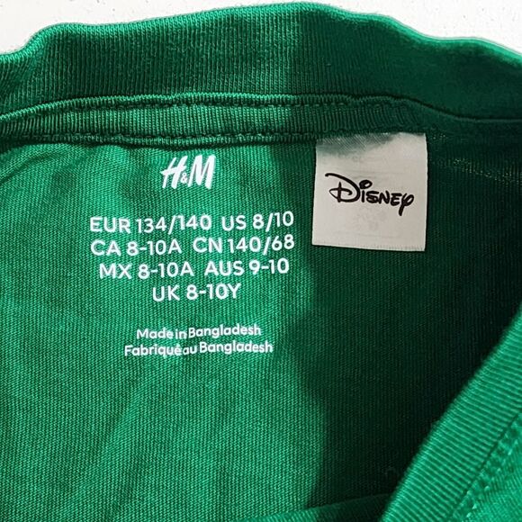 H&M Girls Disney Minnie Mouse & Figaro Christmas Holiday Green T-Shirt Size 8-10 - Picture 5 of 9